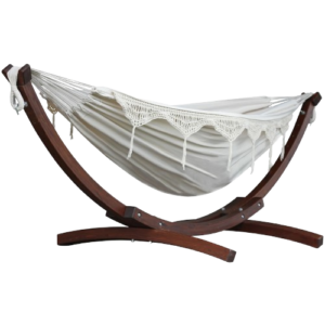 Solid Pine Arc Stand with Double Cotton Hammock with crown